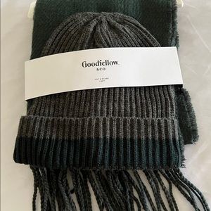 NEW Goodfellow & Co Gray Green Men’s Scarf & Beanie Hat Set One Size Adult